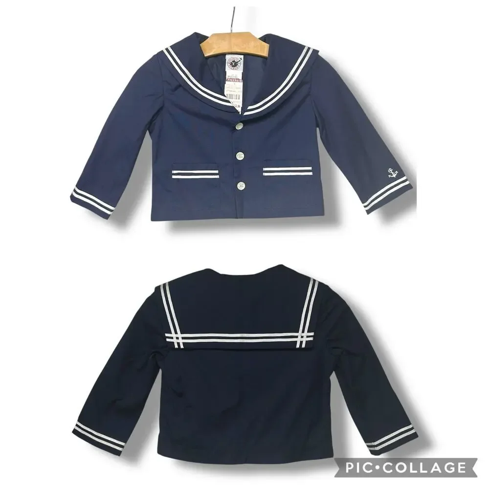 Vtg Goodlad Jacket Nautical Sailor Coastal Shirt Baby Coat Navy Blue White Sz 2T